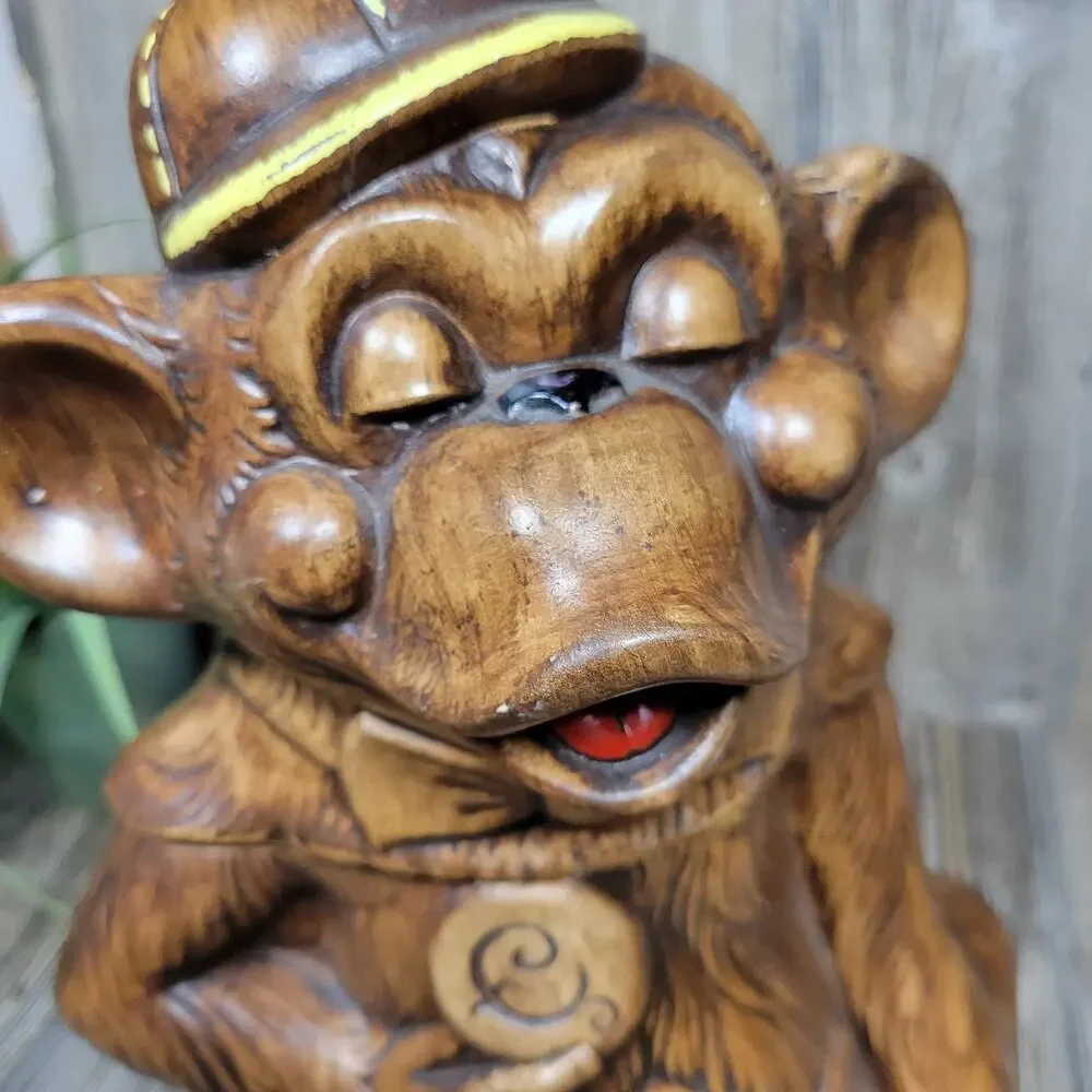 Vintage Treasure Craft Monkey Cookie Jar 1960s Ceramic Brown Kitchen Canister